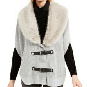 Micheal Kors Faux-Fur Buckle Poncho